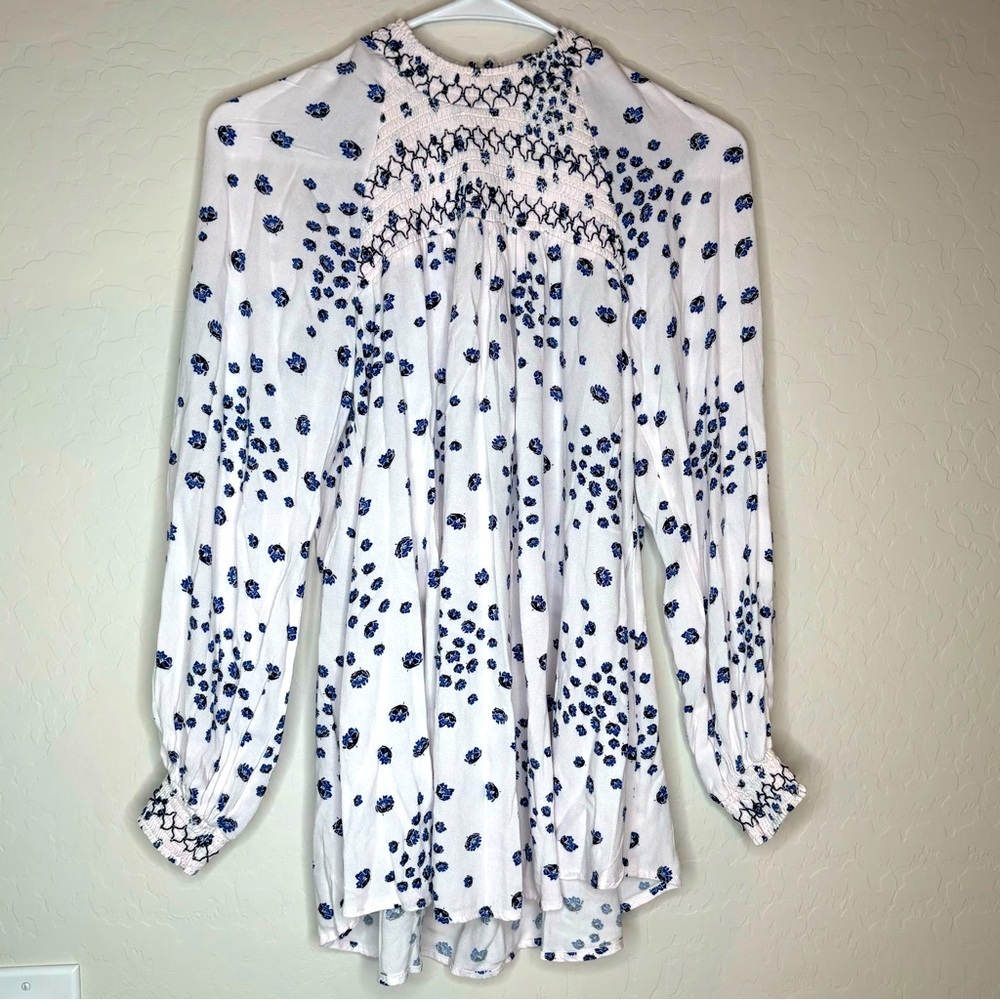 Free People Womens Flowers In Her Hair Floral Tunic Top XS Smocked  Oversized